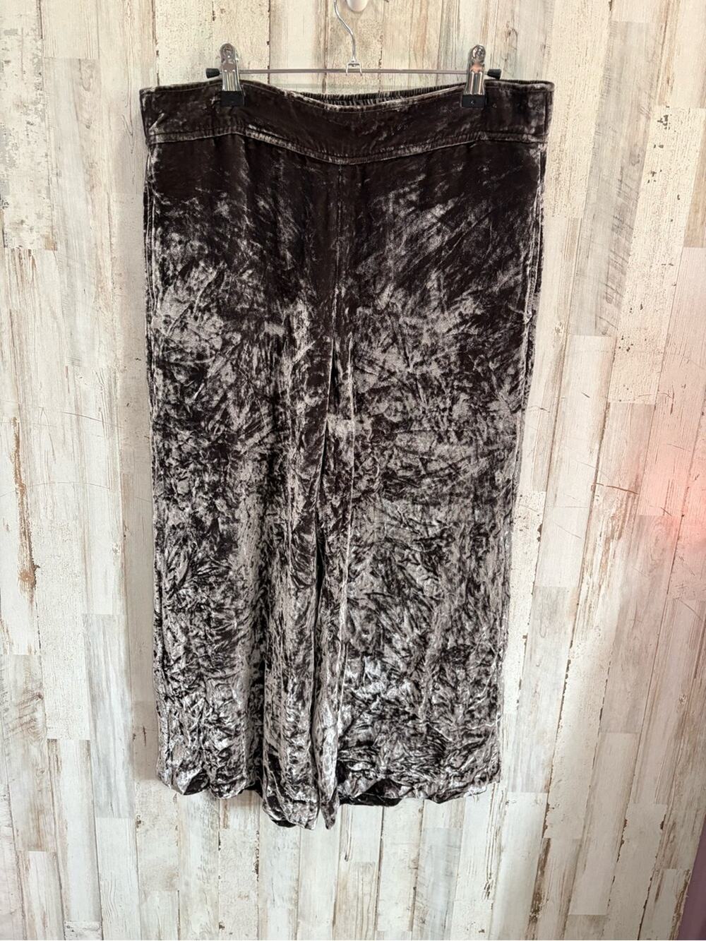 Madewell Velvet Wide Leg Pull-On Crop Pants Dark Metal Silk Blend Luxe Large